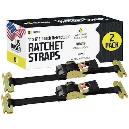 Dc Cargo 1in X 6' E-Track Retractable Ratchet Straps, 2PK 16RRET-2